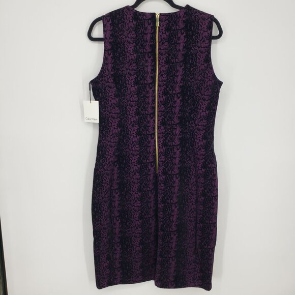 Calvin Klein Sheath Dress 12 Flocked Velvet Abstract Snake Skin Purple Black - Picture 3 of 12